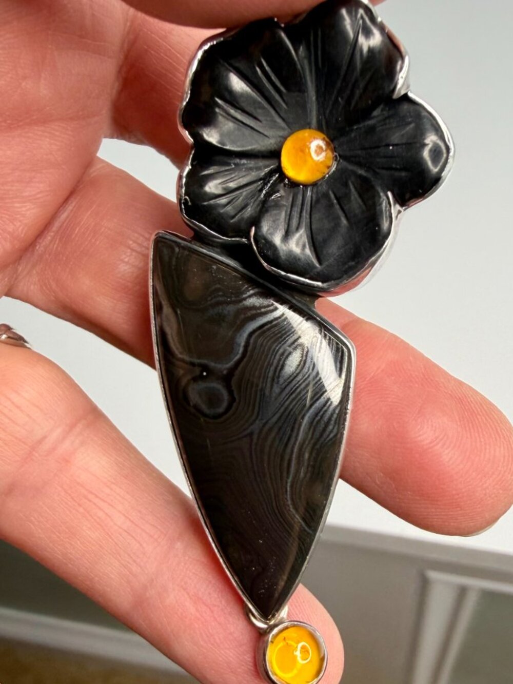 Amy Kahn Russell ~ Sterling ~Hand Carved ~ Pendant/Pin